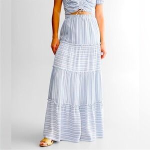 NWT Daytrip Buckle light blue white striped tiered maxi skirt women’s xs boho